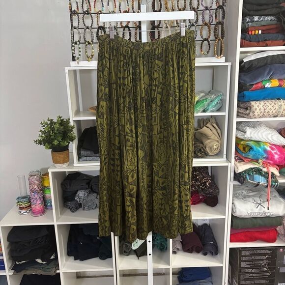 Vintage Eddie Bauer medium Olive Green Patterned Women's maxi Skirt - Picture 3 of 4